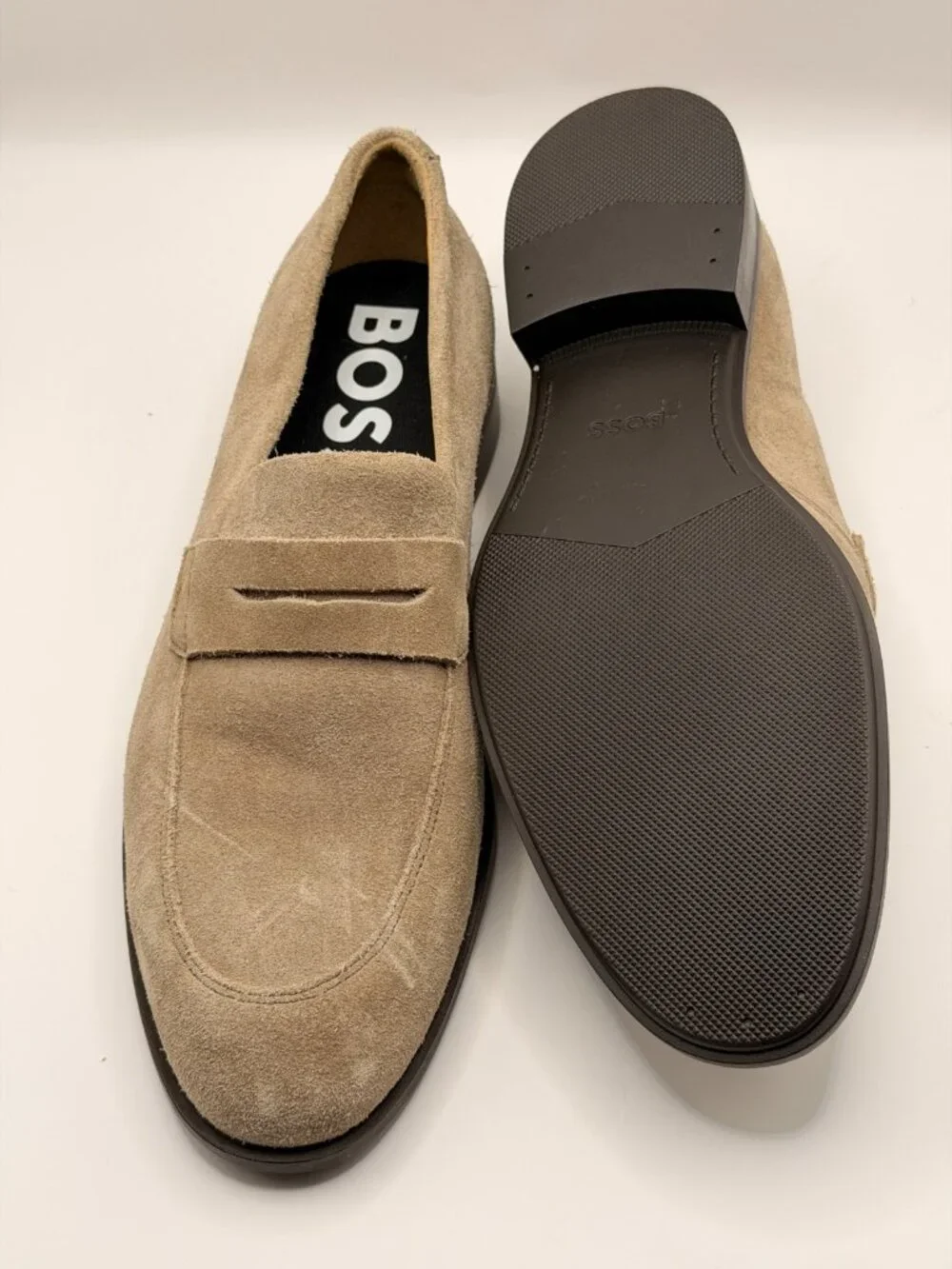 BOSS Mens Medium Beige Penny Loafer Sz 7.5